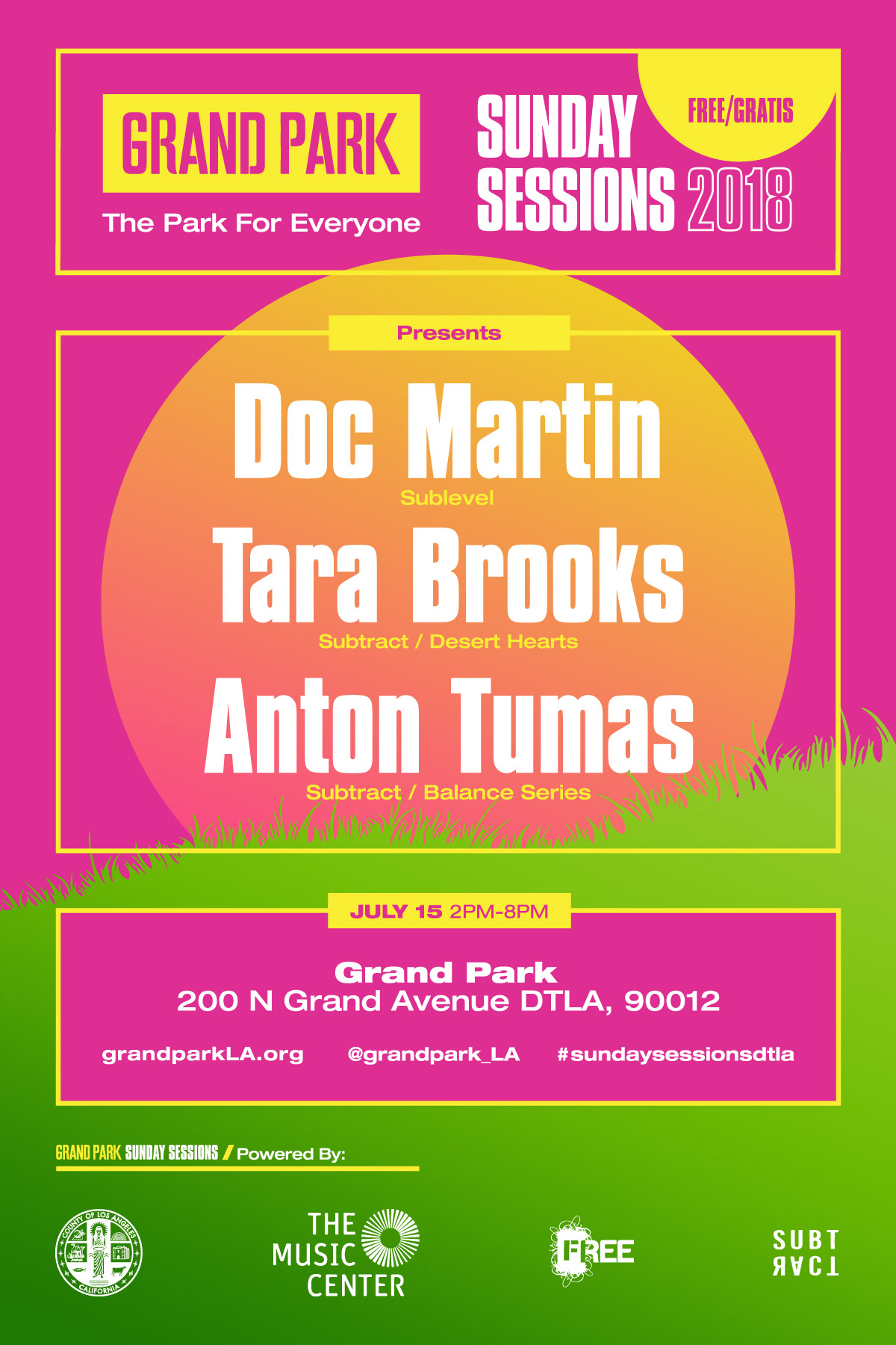 GRAND PARK PRESENTS DOC MARTIN, TARA BROOKS, ANTON TUMAS @ Grand Park's Performance Lawn (between Grand and Hill)  | Los Angeles | California | United States